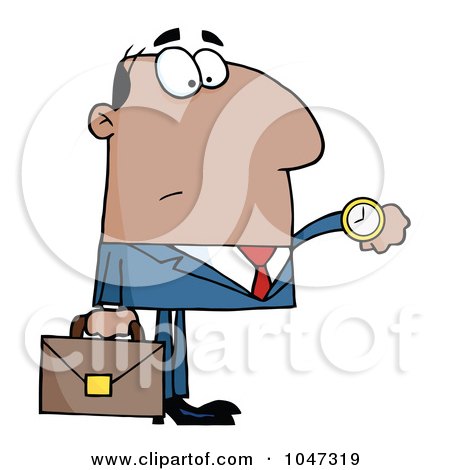 Royalty-Free (RF) Clip Art Illustration of a Black Businessman Checking His Watch - 1 by Hit Toon