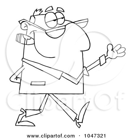 Royalty-Free (RF) Clip Art Illustration of an Outlilned Businessman Gesturing And Smoking A Cigar by Hit Toon