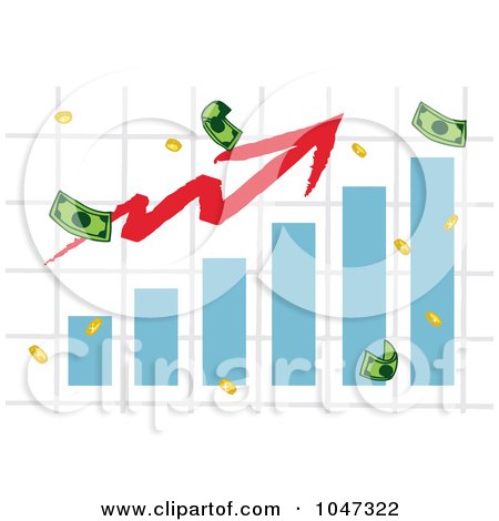 Royalty-Free (RF) Clip Art Illustration of a Bar Graph With An Increase Arrow And Money by Hit Toon