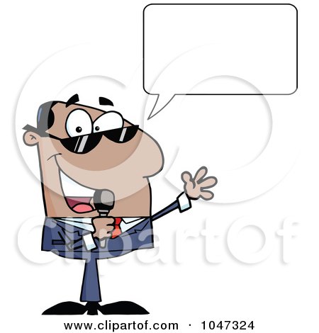 Royalty-Free (RF) Clip Art Illustration of A Black Businessman Announcing With A Microphone And Speech Balloon by Hit Toon