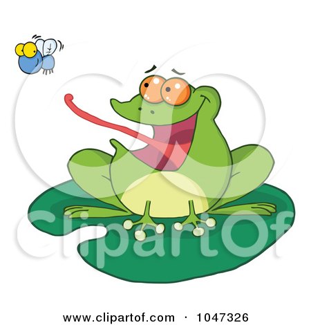 Royalty-Free (RF) Clip Art Illustration of a Frog On A Lilypad, Catching A Fly by Hit Toon