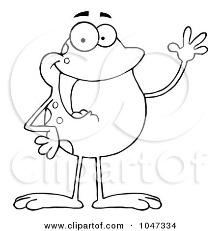 Royalty-Free (RF) Clip Art Illustration of an Outline Of A Waving Frog by Hit Toon