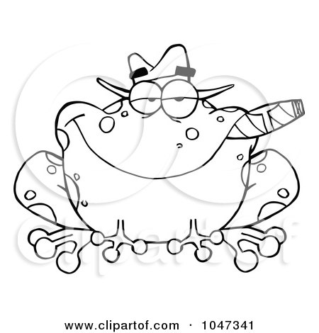 Royalty-Free (RF) Clip Art Illustration of an Outlined Frog Smoking A Cigar by Hit Toon