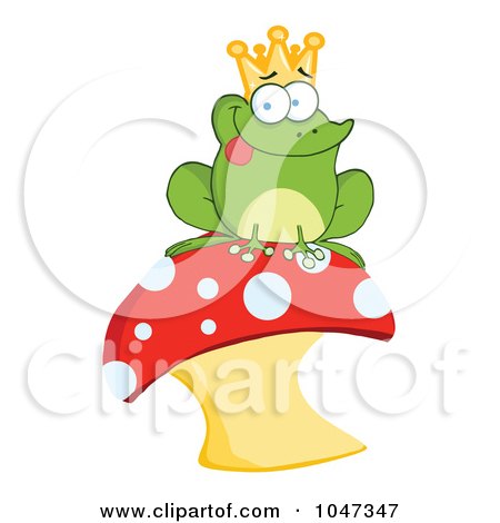 Royalty-Free (RF) Clip Art Illustration of a Frog Prince Sitting On A Mushroom by Hit Toon