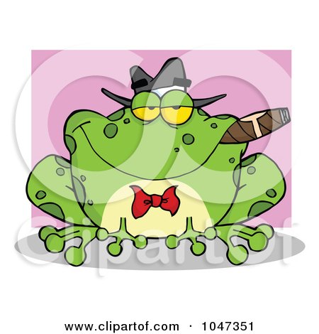 Royalty-Free (RF) Clip Art Illustration of a Frog Smoking A Cigar Over Pink by Hit Toon