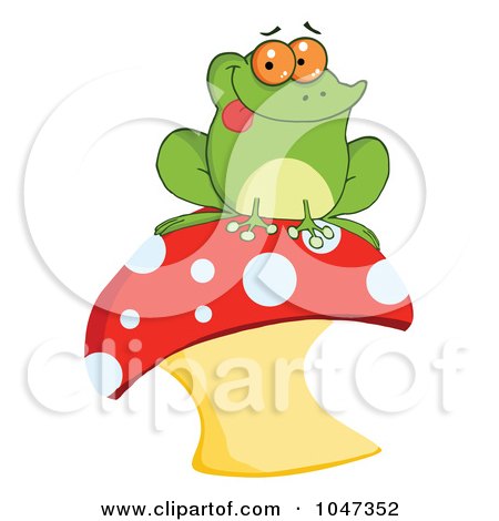 Royalty-Free (RF) Clip Art Illustration of a Frog Sitting On A Mushroom by Hit Toon
