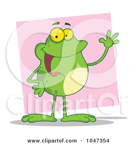Royalty-Free (RF) Clip Art Illustration of a Waving Frog Over Pink by Hit Toon