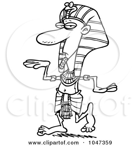 Royalty-Free (RF) Clip Art Illustration of a Cartoon Black And White Outline Design Of A Dancing Pharaoh by toonaday