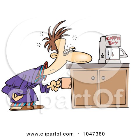 Royalty-Free (RF) Clip Art Illustration of a Cartoon Man Patiently Waiting For A Coffee Maker by toonaday