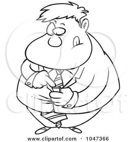 Royalty-Free (RF) Clip Art Illustration of a Cartoon Black And White Outline Design Of A Businessman Using A PDA by toonaday