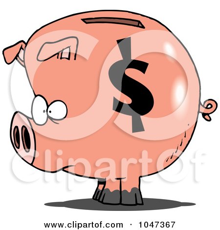 Royalty-Free (RF) Clip Art Illustration of a Cartoon Dollar Symbol On A Piggy Bank by toonaday