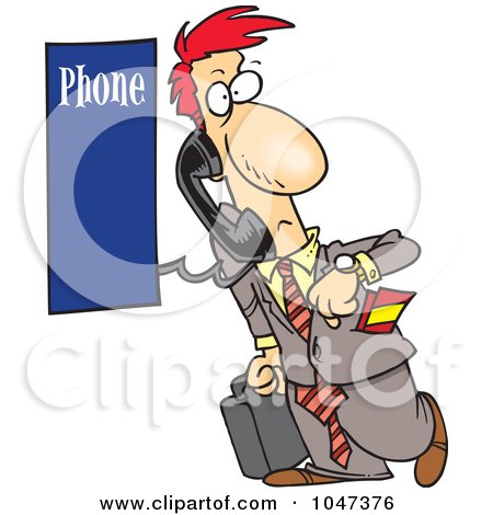 Royalty-Free (RF) Clip Art Illustration of a Cartoon Businessman Using A Pay Phone by toonaday