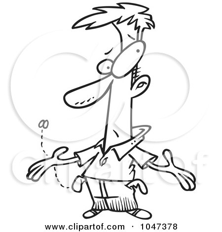 Royalty-Free (RF) Clip Art Illustration of a Cartoon Black And White Outline Design Of A Broke And Penniless Man by toonaday