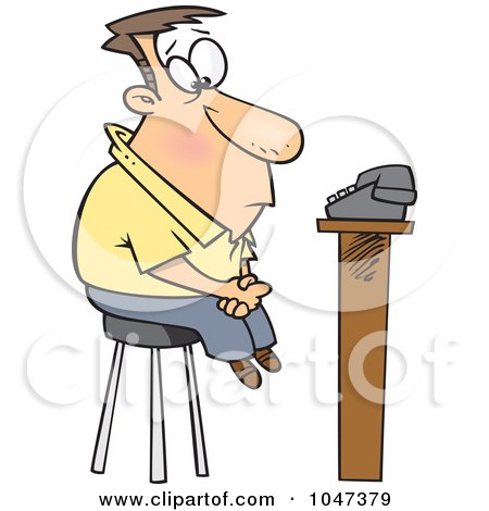 Royalty-Free (RF) Clip Art Illustration of a Cartoon Man Waiting For A Phone Call by toonaday