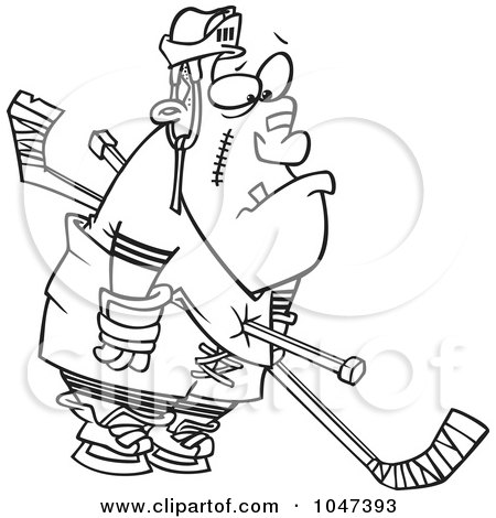 Royalty-Free (RF) Clip Art Illustration of a Cartoon Black And White Outline Design Of A Hockey Player Getting A Penalty by toonaday