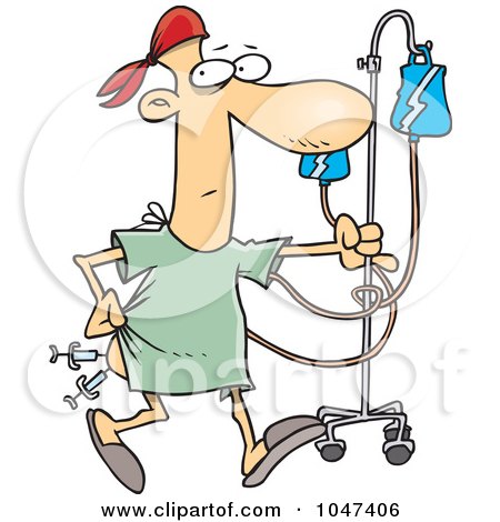Royalty-Free (RF) Clip Art Illustration of a Cartoon Hospital Patient With Needles In His Butt by toonaday