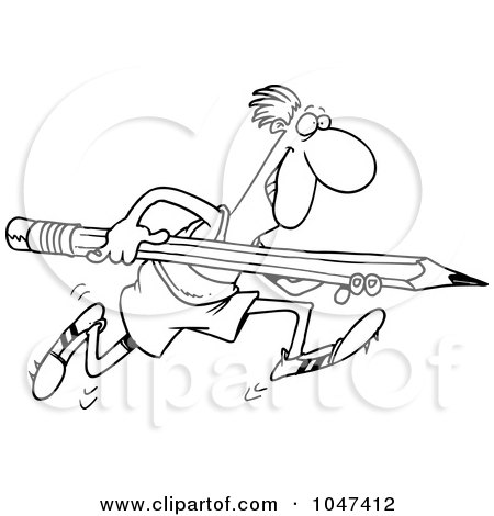 Royalty-Free (RF) Clip Art Illustration of a Cartoon Black And White Outline Design Of A Man Doing A Pencil Vault by toonaday