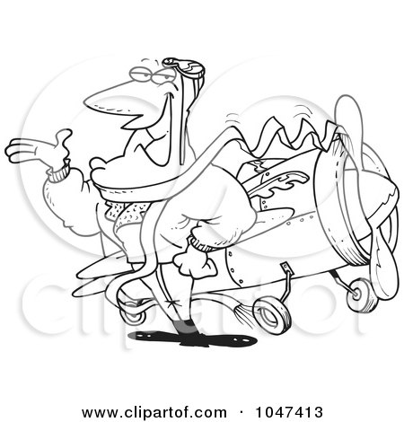 Royalty-Free (RF) Clip Art Illustration of a Cartoon Black And White Outline Design Of A Handsome Pilot by toonaday