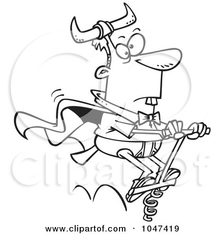 Royalty-Free (RF) Clip Art Illustration of a Cartoon Black And White Outline Design Of A Weird Man On A Pogo Stick by toonaday