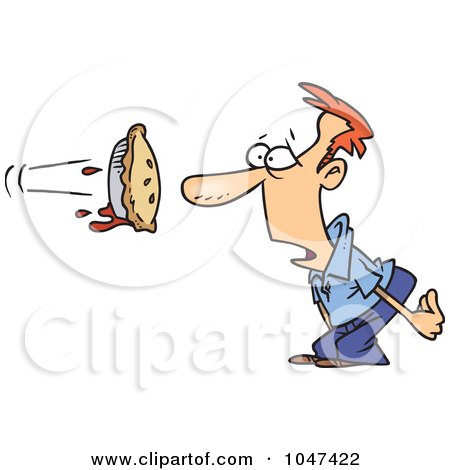 Royalty-Free (RF) Clip Art Illustration of a Cartoon Pie Flying At A Man's Face by toonaday