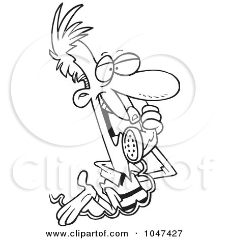 Royalty-Free (RF) Clip Art Illustration of a Cartoon Black And White Outline Design Of A Chatty Man On The Phone by toonaday