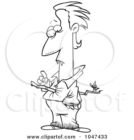 Royalty-Free (RF) Clip Art Illustration of a Cartoon Black And White Outline Design Of A Vampire Pierced With A Branch by toonaday