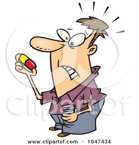 Royalty-Free (RF) Clip Art Illustration of a Cartoon Man Holding A Giant Pill by toonaday