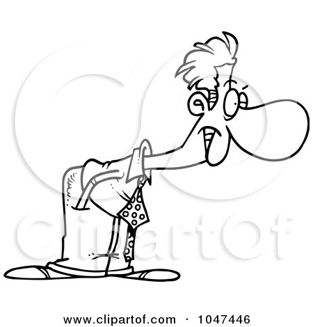 Royalty-Free (RF) Clip Art Illustration of a Cartoon Black And White Outline Design Of A Peering Businessman by toonaday