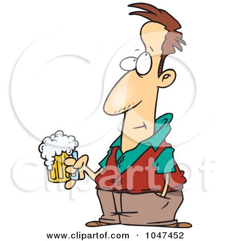 Royalty-Free (RF) Clip Art Illustration of a Cartoon Pensive Man Holding A Beer by toonaday