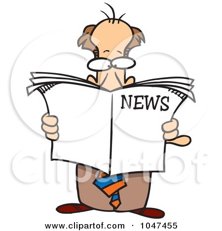 Royalty-Free (RF) Clip Art Illustration of a Cartoon Standing Businessman Reading The News by toonaday