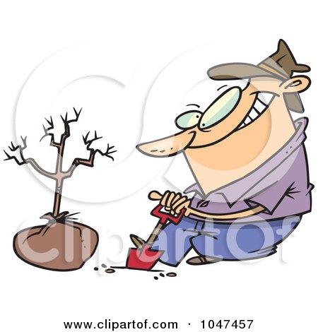 Royalty-Free (RF) Clip Art Illustration of a Cartoon Guy Planting A Tree by toonaday