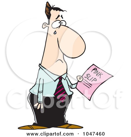 Royalty-Free (RF) Clip Art Illustration of a Cartoon Crying Businessman Holding A Pink Slip by toonaday