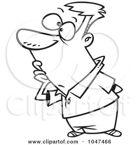 Royalty-Free (RF) Clip Art Illustration of a Cartoon Black And White Outline Design Of A Man Pondering by toonaday