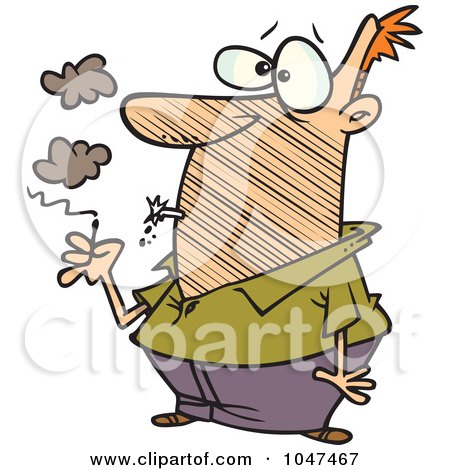 Royalty-Free (RF) Clip Art Illustration of a Cartoon Man Lighting An Exploding Cigarette by toonaday