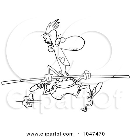Royalty-Free (RF) Clip Art Illustration of a Cartoon Black And White Outline Design Of A Pole Vaulter by toonaday