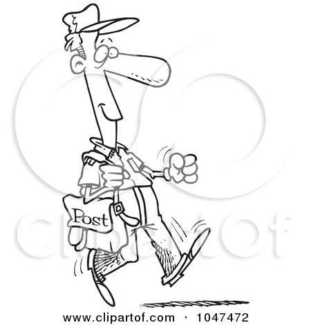 Royalty-Free (RF) Clip Art Illustration of a Cartoon Black And White Outline Design Of A Happy Post Man by toonaday