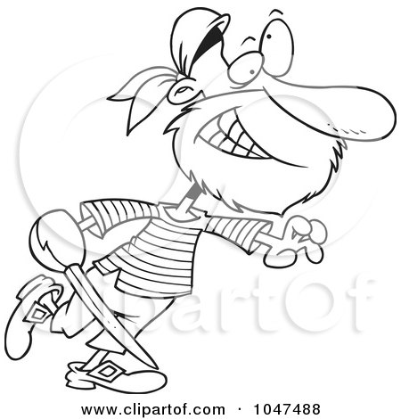 Royalty-Free (RF) Clip Art Illustration of a Cartoon Black And White Outline Design Of A Goofy Pirate by toonaday