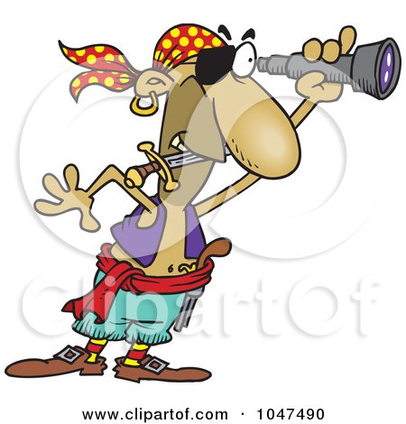 Royalty-Free (RF) Clip Art Illustration of a Cartoon Pirate Using A Spyglass by toonaday