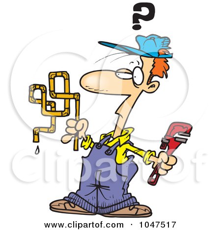 Royalty-Free (RF) Clip Art Illustration of a Cartoon Confused Plumber by toonaday