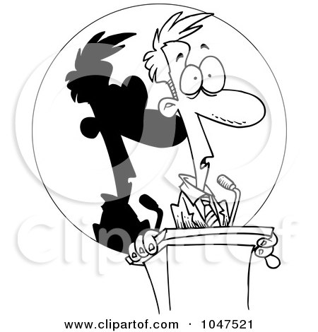 Royalty-Free (RF) Clip Art Illustration of a Cartoon Black And White Outline Design Of A Man Frozen In The Spotlight At A Podium by toonaday