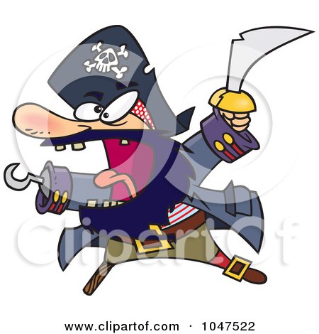 Royalty-Free (RF) Clip Art Illustration of a Cartoon Attacking Pirate by toonaday