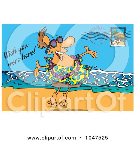 Royalty-Free (RF) Clip Art Illustration of a Cartoon Man On A Postcard by toonaday