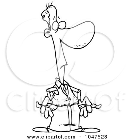 Royalty-Free (RF) Clip Art Illustration of a Cartoon Black And White Outline Design Of A Poor Guy by toonaday