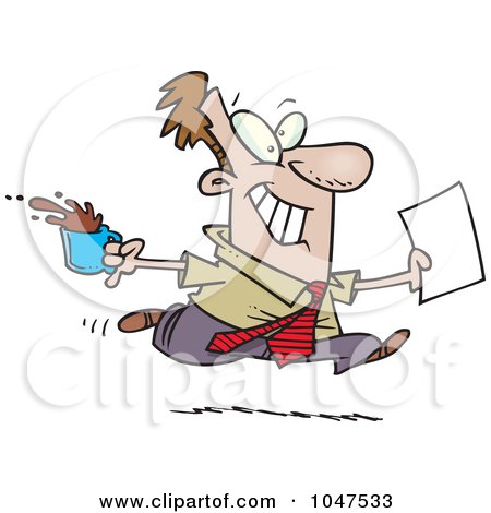 Royalty-Free (RF) Clip Art Illustration of a Cartoon Businessman Fetching Coffee And Paperwork by toonaday