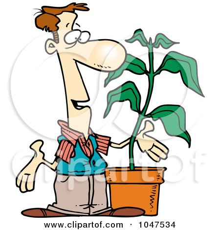 Royalty-Free (RF) Clip Art Illustration of a Cartoon Guy With A Potted Plant by toonaday