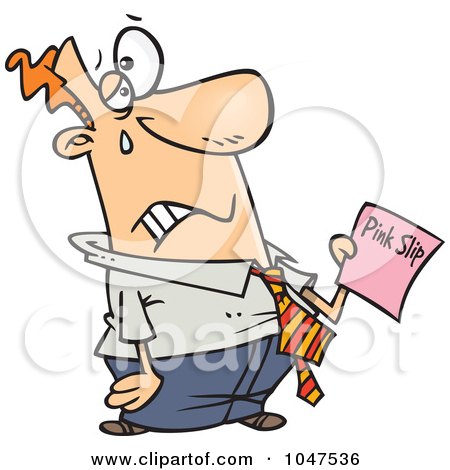 Royalty-Free (RF) Clip Art Illustration of a Cartoon Sad Businessman Holding A Pink Slip by toonaday