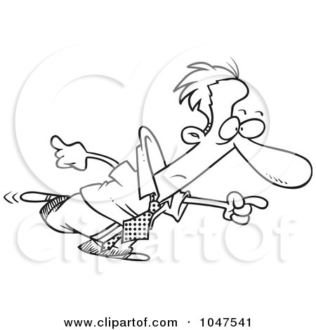 Royalty-Free (RF) Clip Art Illustration of a Cartoon Black And White Outline Design Of A Businessman Pointing by toonaday