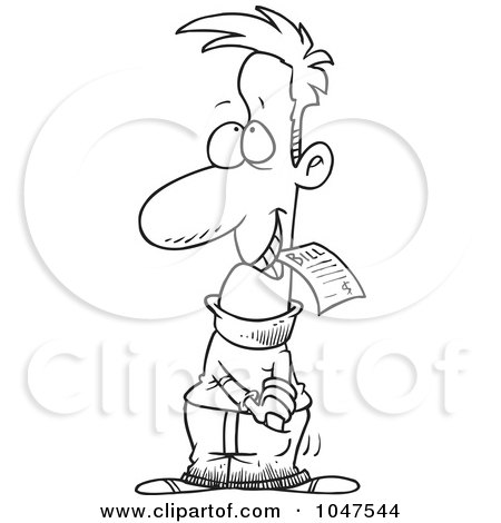 Royalty-Free (RF) Clip Art Illustration of a Cartoon Black And White Outline Design Of A Man Biting His Bill by toonaday