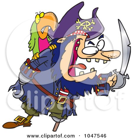 Royalty-Free (RF) Clip Art Illustration of a Cartoon Tough Pirate And Bird by toonaday