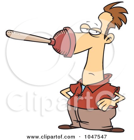 Royalty-Free (RF) Clip Art Illustration of a Cartoon Plunger On A Man's Nose by toonaday